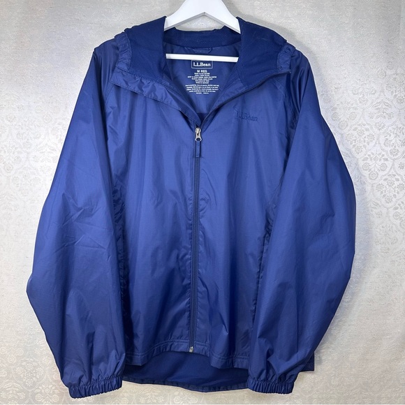 L.L. Bean Navy Blue Hooded Windbreaker Weatherproof Rain Jacket Mens Medium Reg - Picture 2 of 7